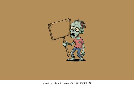 Cartoon zombie holding a blank protest sign.