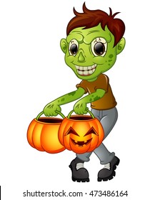 Cartoon zombie holding pumpkin