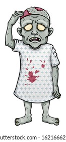 Cartoon zombie in hospital clothes