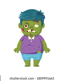 Cartoon Zombie einzeln auf Weiß. Charakter Zombie halloween Tag. Videokarte für Vektorgrafiken und Illustrationen