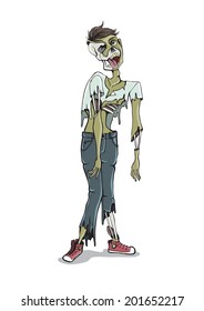 Cartoon Zombie Isolated On White, Eps 10 Vector Illustration