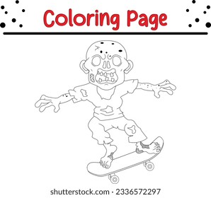 Cartoon zombie isolated on white background. Halloween coloring page for children. Black and white vector illustration for coloring book