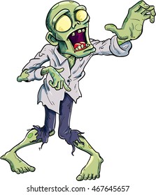 Cartoon zombie isolated on white. He is lurching