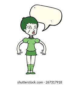 cartoon zombie monster woman with speech bubble