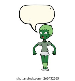 cartoon zombie monster woman with speech bubble