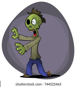 Cartoon zombie on dark background. Layered vector illustration. Easy to edit