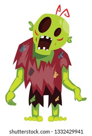 Cartoon zombie on white background vector illustration.