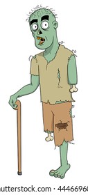 Cartoon Zombie With One Leg And Arm Missing.