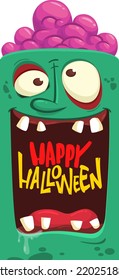 Cartoon zombie with opened mouth blank space  banner for text. Vector illustration. Isolated on the white background. Halloween design element for banner, postcard, poster, package or decoration