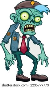 Cartoon zombie policeman isolated on white Vector illustration