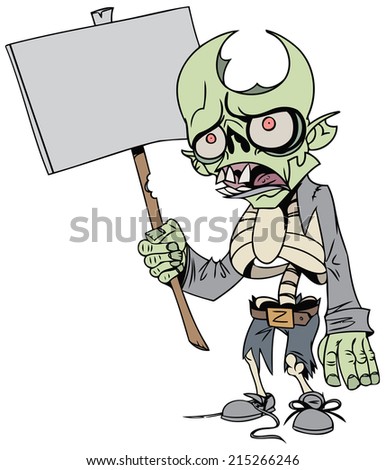 Cartoon Zombie With A Poster Halloween Theme Cartoon Zombie With A Poster Halloween Theme