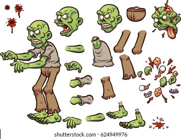 Cartoon zombie, ready for animation. Vector clip art illustration with simple gradients. Each element on a separate layer.