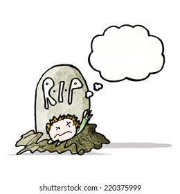 cartoon zombie rising from grave