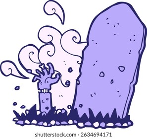 cartoon zombie rising from grave in bright neon colors