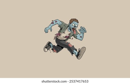 Cartoon zombie running with a wild expression