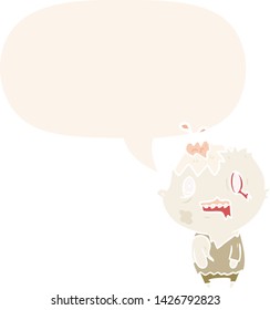 cartoon zombie with speech bubble in retro style