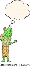cartoon zombie with thought bubble in comic book style