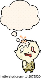 cartoon zombie with thought bubble in comic book style