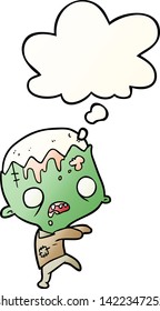cartoon zombie with thought bubble in smooth gradient style