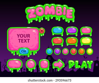 Cartoon zombie user interface, vector game assets
