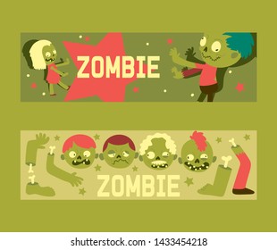 Cartoon zombie vector   background banner set.