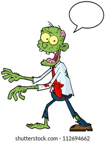 Cartoon Zombie Walking With Hands In Front With Speech Bubble