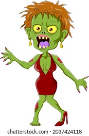 Cartoon zombie woman isolated on white background