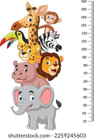 Cartoon zoo animals with meter wall