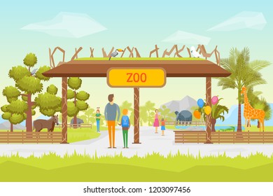 Cartoon Zoo Entrance Panorama Background Card Stock Vector (royalty 