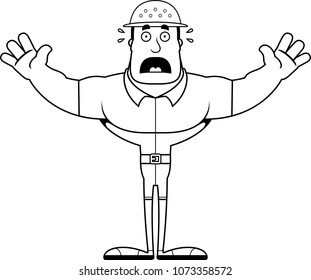 A cartoon zookeeper looking scared.
