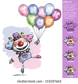 Cartoon/Artistic illustration of a Clown with Balloons Saying Thank You - Baby Colors