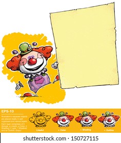 Cartoon/Artistic illustration of a Clown Holding Invitation/Announcement