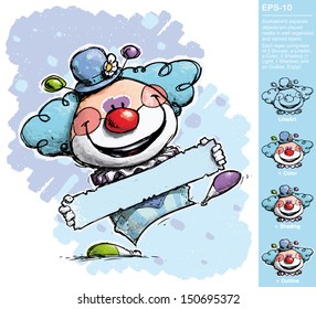 Cartoon/Artistic illustration of a Clown Holding a Label - Boy Colors