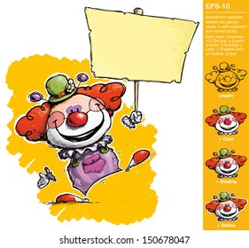 Cartoon/Artistic illustration of a Clown Holding Placard