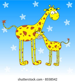 cartoone giraffes - greeting cards for baby birthday