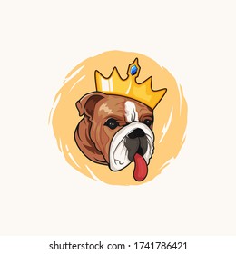 Cartooned Bulldog Dog Wearing A Crown