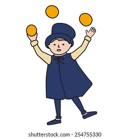 Cartooned Graphic Design of Juggler Young Boy on White Background