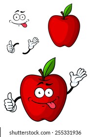 Cartooned Red Apple Fruit Character With Funny Face And Hands