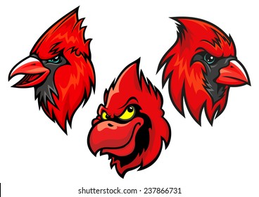 Cartooned red cardinal birds heads for sport team mascot or tattoo design