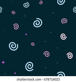 cartooned seamless pattern with stars and clouds, vector illustration background