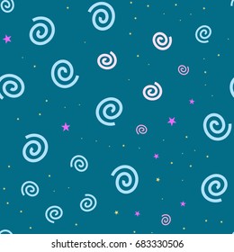 cartooned seamless pattern with stars and clouds, vector illustration background