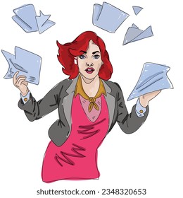 Cartooned vector illustration ready to print: Stressed accountant