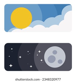 Ilustración vectorial con dibujos animados lista para imprimir: stickers de concepto de día y noche