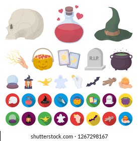 cartoon,flat and white magic cartoon,flat icons in set collection for design. Attributes and sorceress accessories vector symbol stock web illustration.