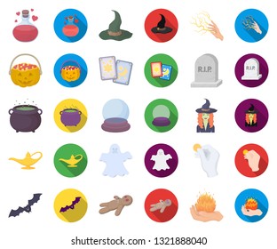 cartoon,flat and white magic cartoon,flat icons in set collection for design. Attributes and sorceress accessories vector symbol stock web illustration.