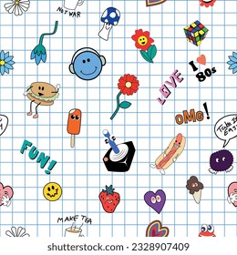 Cartoonic Texts and Playful Elements Fashion Seamless Pattern