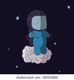 Cartooning astronaut with jetpack in the space.