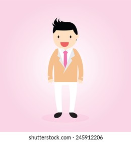Cartooning  groom on pink ornamental background.
