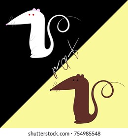 Cartooning vector brown rat and white rat. Silhouette of a rat