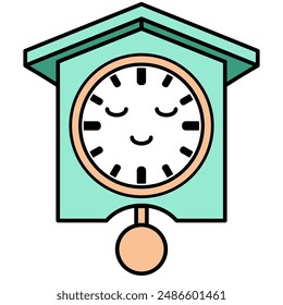 A cartoonish alarm clock with a sleeping face. The clock is green and white